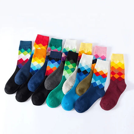 Ins Wind Tube Socks Unisex Diamond Pattern Cotton Stockings Fashion Trend Neutral Male Socks Men