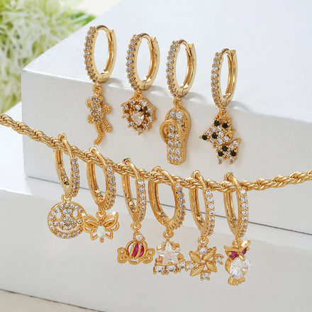 ZUOLA Gold Plated Hoop Earrings Geometric Pattern Diamond Jewelry Personalized Korean Style Fashionable Earrings