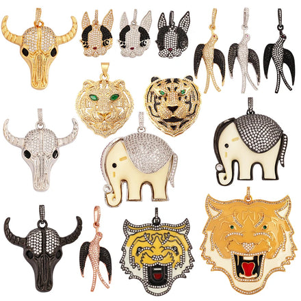 Swallow Tiger Leopard 3D Buffalo Cow Bull Head Elephant Animal Charm Pendant18K Gold Plated Zircon Necklace Jewelry Supply