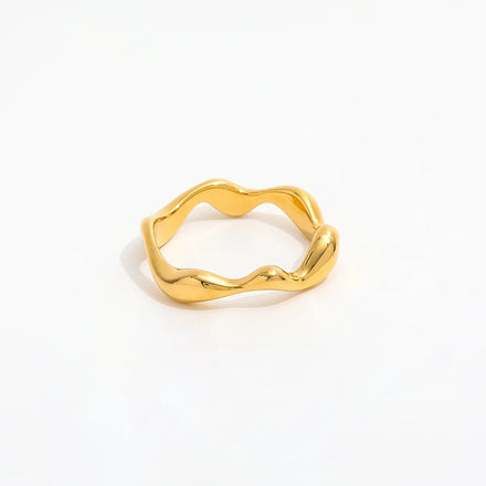 Fenny 18K Gold Plated Wholesale Waterproof Permanent Irregular Wave-like Stainless Steel Finger Ring Trendy for Women