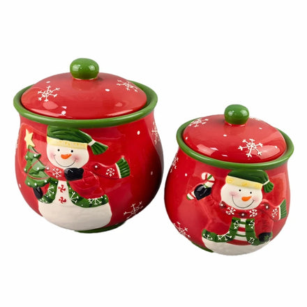 Red Hat Brown Ceramic Microwavable Custom Logo Christmas Candy Cookie Jar with Lid