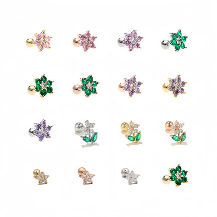 Hot Selling Hypoallergenic Brass Flower Shaped 5A Zircon Tiny Stud Earrings Ball Screw Helix Back Cartilage Piercing Jewelry