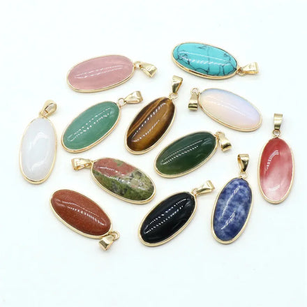Newest Selling 15x30mm Natural Crystal Stone Agates Cute Oval Shape Pendant Necklace Gemstone Pendant Crystal Stone