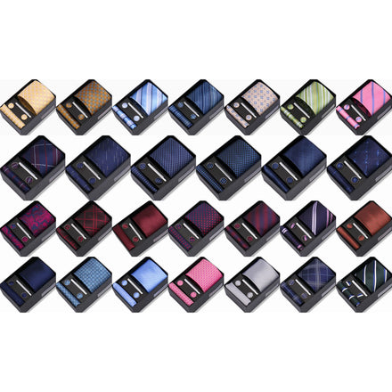 Black Gift Box Fashion Silk 8cm Necktie Set Tie Clip Handkerchief Cufflinks Suits for Party Wedding Neckties Gift Sets for Man