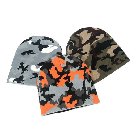 Custom Logo Acrylic Printed Winter Knitted Beanie Hat Wool Jacquard Beanie in Camouflage for Sports Y2K Style Beanie for Men