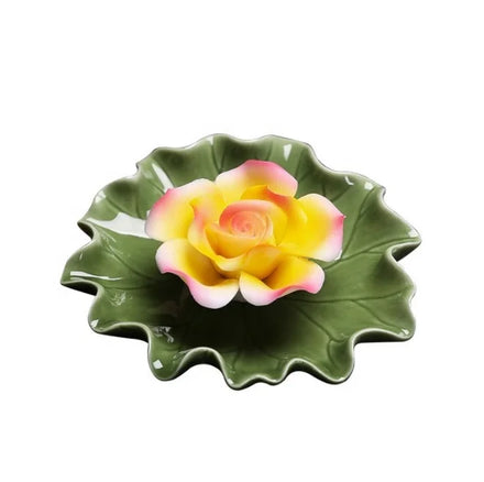 9*2.5cm Ceramic Incense Holder Lotus Plate Simulation Flower Stick Holder Incense Burner
