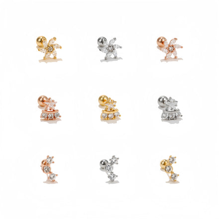 New Trend Small Creative Piercing Accessories Hot Fashion Geometric Stud Earrings Flower Star Metal Zircon Earrings for Women