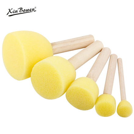 Xin Bowen Kids Educational Toys 5Pieces Mushroom Head Sponge with Wood Handle Art Accessories Washable Painting Tools