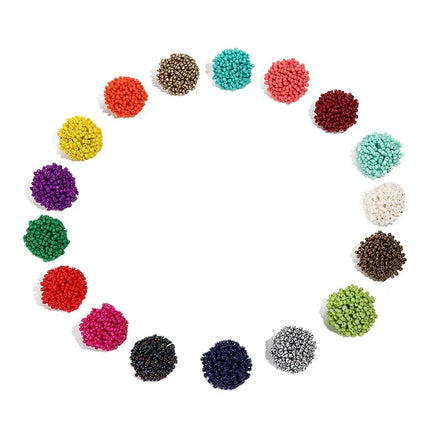 New Color 3cm Big Stud Seed Beads Beaded Earrings Girls Fashion Boho Style Handmade Beaded Earrings for Women