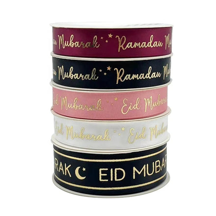 E-Magic Source Manufacturer Ramadan Decorations Stretch Loop Ribbon 196 Colors Polyester Satin Eco-friendly Washable Print Logo