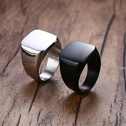 Custom Engraved logo Designs Mens Rings Fashion Dome Band 18k Gold Plated Stainless Steel Signet Band Ring for Man Jewelry