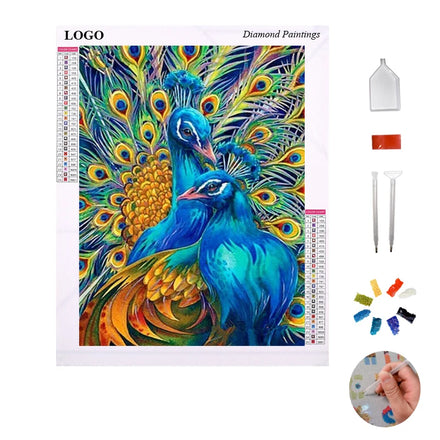 Custom Colorful Peacock 3d Wall Art Diamond Dot Painting for Living Room Decoration