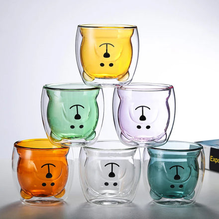 Super Cute Bear Glass Coffee Cups Double Wall Glass Mug for Valentine's Day and Birthday Gifts