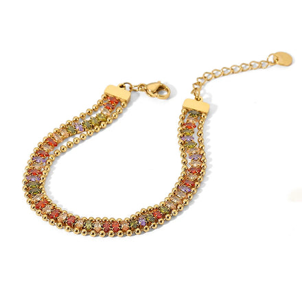 The Same Type of Hand Decoration Color Zircon Inlaid Stainless Steel Multi-layer 18K Gold Plated Bracelet Jewelry Female