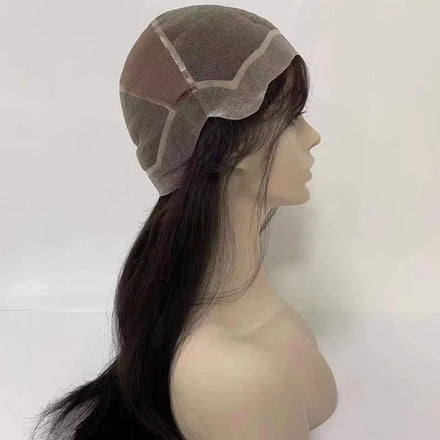 Long Hair Length Silk Full PU Thin Skin Base Human Hair Lace Wig for Women