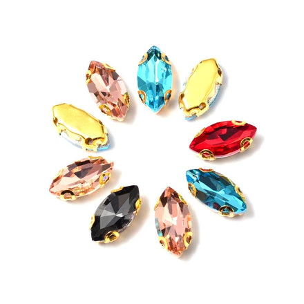 Hot Fix Gold Claw Setting Rhinestone Bulk Marquise Gemstone Sew on Crystal Rhinestone Beads for Clothing DIY Jewelry Accessories