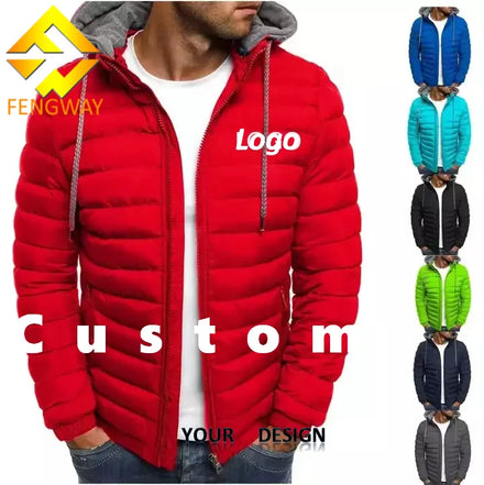 Fengway Custom Outdoor Men's Winter Warm Puffer Coat Windbreaker Casual Hooded Jacket Zipper Down Coats for Men