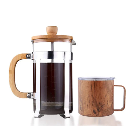 French Press Coffee Maker Good Quality Wooden Handle Borosilicate Glass Stainless Steel Minimalist Coffee & Tea Sets Hand TT