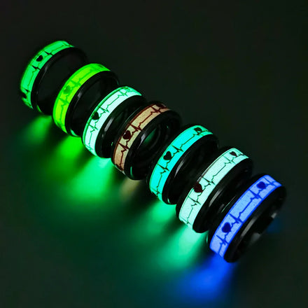 Stainless Luminous Ring Electrocardiogram Heartbeat Couple Ring Titanium Steel Hot Fashion for Men and Women Unisex 18K Gold