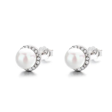 Freshwater Pearl Stud Earrings in Sterling Silver 925 Sunflower Design Pearl Earrings for Women