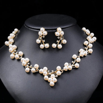 New Design Bridal Cheap Pearl Jewelry Sets Women Girls Pearl Necklace Gold Plated Pearl Necklace Earring Set for Dress