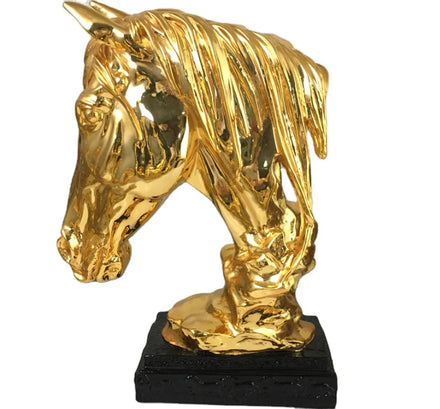 2023 Factory Wholesale 39cm Electroplating Gold Silver Color Resin Horse Head Sculpture Statue Modern Decor