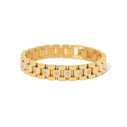 INS Style White Diamond Inlaid 18K Gold Stainless Steel Watchband Women's Fashion Charm Bracelet Jewelry