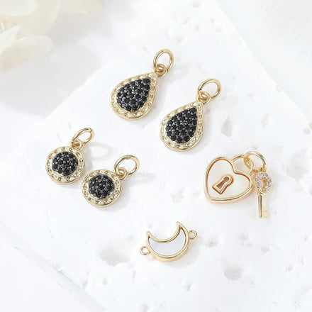 Wholesale Women's Trendy Jewelry Making Charm Brass 14K Gold Plated Cubic Zircon Shell Pendant Charm for Gift