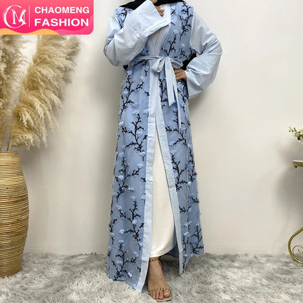 1789# Muslim Fashion Design 3D Embroidery Flowers Pretty Elegant Cardigan 3 Colors Popular Abaya