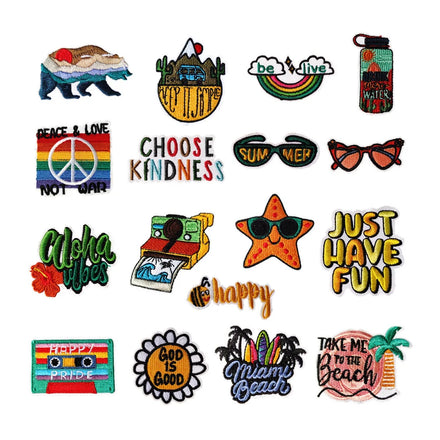 Casual Summer Beach Embroidery Iron on Sunglasses Starfish Camera Patches