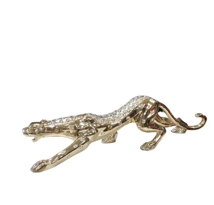 2025 Home Decoration Ornaments Diamond 80cm Solid Leopard Sculpture Feng Shui Business Gift Resin Sculpture