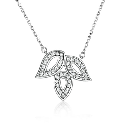 925 Sterling Silver Fashion Leaf Shaped CZ Pendant Chain Choker Necklace for Women