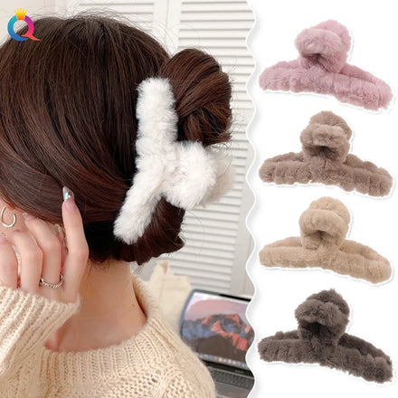 5 Inch Plush Fluffy Hair Claw Woman Girl Winter Warm Hair Claw Clip