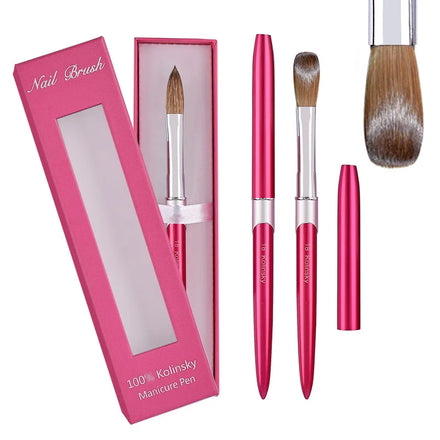 Custom logo 100% Pure Kolinsky Hair Pink Metal Handle Acrylic Nail Brush