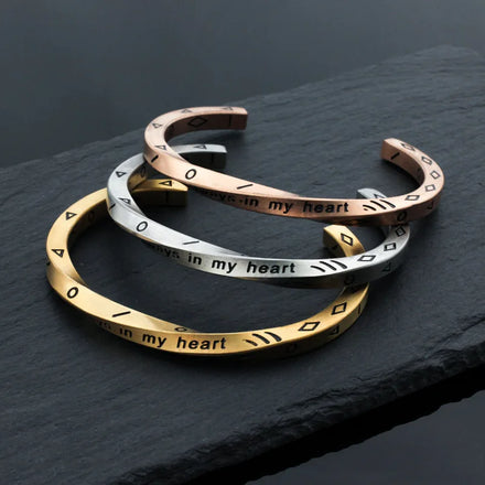 No Fade Stainless Steel Bangle Bracelet Trendy Twisted Engraved 'Always My Heart' Letters Three Color Gold Plating Wedding