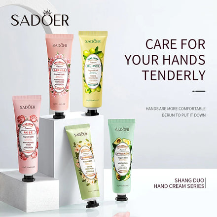 SADOER Private Label OEM ODM Whitening Hand Cream Set Rose Olives Fruit Moisturizing Hand Cream