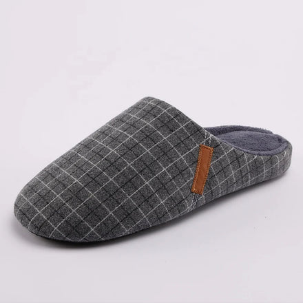 Winter Spring Light Weight Woman Men Unisex Couple Plaid Fabric Quiet Soft Sole Home Warm Indoor Slipper