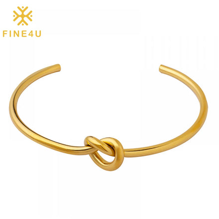 Minimalist Women Twisted Knotted Heart Open Bangle 18K Gold Plated Stainless Steel Bracelet Cuff