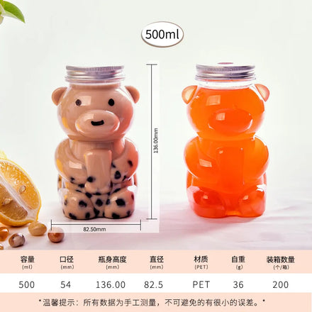 160z Bear Shape PET Plastic Beverage Bottle 500ml Aluminium-Plastic Juice Bottle