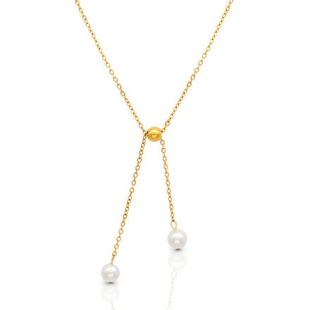 Chris April Stainless Steel Pearl Necklace Gold Plated Multi-usage Sweater Chain