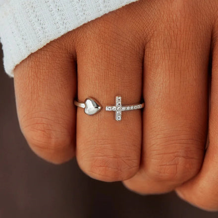 Fashion Fine Jewelry Rings Luxury Sterling Silver Rings Simple Design Cross Shape Adjustable Ring for Women