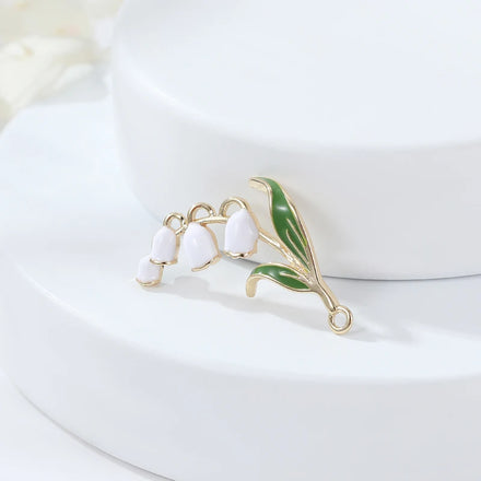 Wholesale Jewelry Making Charm Brass 14K Gold Plated Enamel Lily of the Valley Flower Pendant Charm