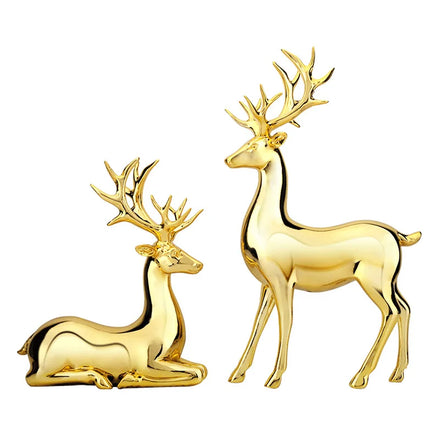 2025 Manufacturer Factory Direct Sales Luxury Resin Sitting Electroplating Deer Statues for Home Decor Shinning Couple Deer