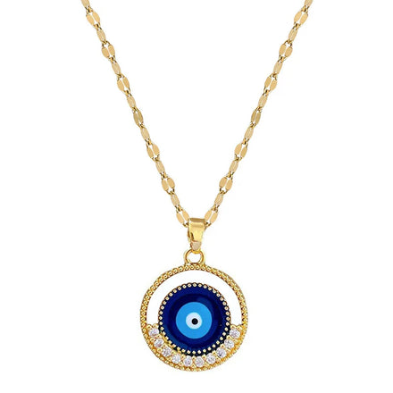 Boho Ethnic Blue Eye Pendant Necklace Gold Plated Bohemia Crystal Evil Eyes Necklace for Women