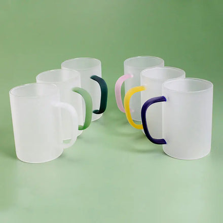 Wholesale Custom Color Handle Glass Cup Clear / Frosted Sublimation 350 ML Glass Cup Blanks