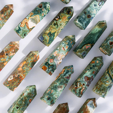 Wholesale Ying Lai Jewelry Natural Factory Healing Rainforest Jasper Point Crystal Tower Polished Art & Collectible