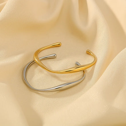 Wholesale Non Tarnish Fashion Jewelry 18K Gold Plated Stainless Steel Chunky Irregularity Square Bracelet Bangles for Women