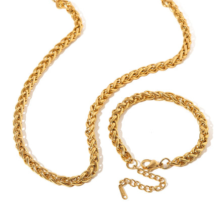 New Trendy 18k Gold Plated and Silver Plated Stainless Steel Bracelet Jewelry Set Waterproof Chunky Necklace for Girls