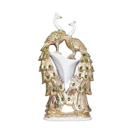 2026 Elegant Couple Peacock Statue Modern Home Decoration Animal Golden Luxury 52cm Resin Sculpture for Love Wedding