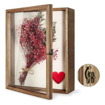 Handmade Shadow Box Frame Flower Animal Portrait Display Case Wood Japan Style Eco-Friendly Linen Back for Home Decor